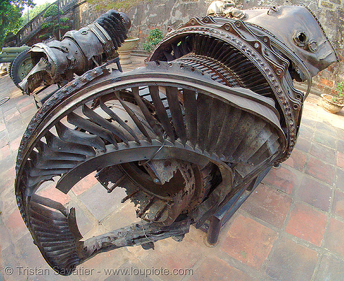 jet engine from crashed us war plane - vietnam, aircraft, army museum, crashed, fisheye, hanoi, jet engine, military, plane crash, shot down, turbine, twisted, vietnam war, warplane, wreck, wreckage