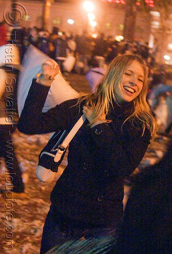 julia kreutzer - pillow fight (san francisco), blonde, julia kreutzer, night, woman, world pillow fight day