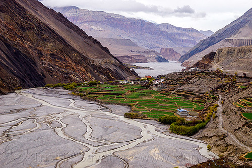 kagbeni village - kali gandaki valley - himalayas (nepal), annapurnas, kagbeni, kali gandaki river, kali gandaki valley, landscape, mountain river, mountains, river bed, village