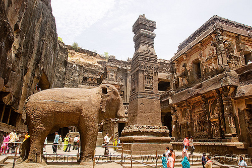 kailash temple - ellora caves - elephant sculpture (india), elephant sculpture, elephant statue, ellora caves, hindu temple, hinduism, kailash temple, monolithic, rock-cut, stone elephant, कैलास मन्दिर