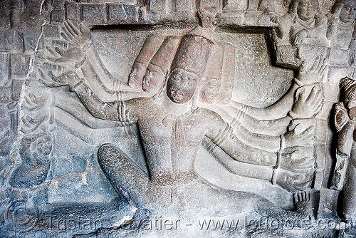 kailash temple - low relief - ellora caves (india), 10-arm, divinity, ellora caves, hindu temple, hinduism, low-relief, monolithic, rock-cut, sculpture, stone carving, ten arms
