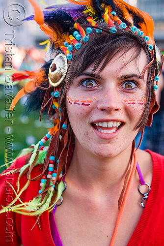 kandi kid ramzee with indian head dress - lovevolution - lovefest (san francisco), beads, clothing, fashion, head-dress, kandi kid, kandi raver, lovevolution, ramzee, woman