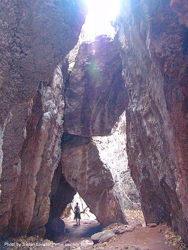karstic area - thailand, canyon, hanging rock, narrow, rocks, woman