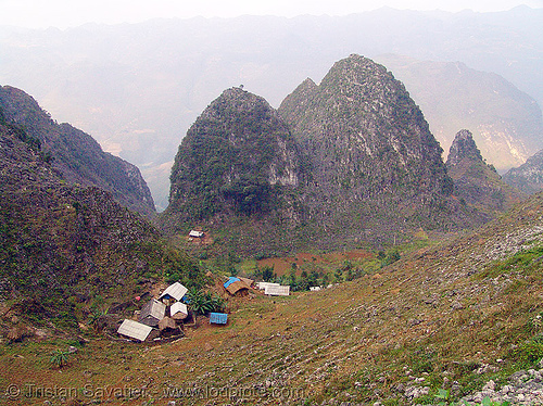 karstic formations near the nho quế river - vietnam, hazy, landscape, nho que river, nho quế river, valley