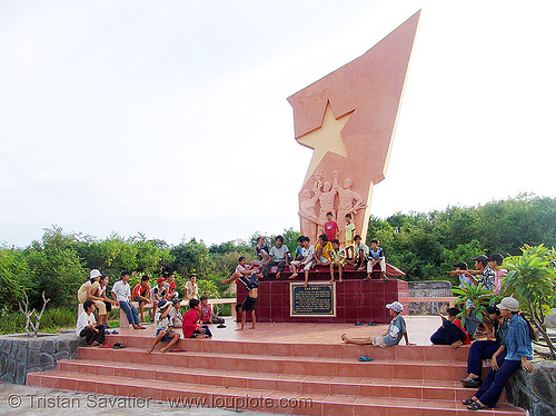 kids break-dancing in front of communist monument - phan thiet - vietnam, boys, break dance, break dancing, children, communism, kids, memorial, monument, phan thiet, victory