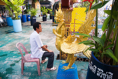 กินนร - kinnorn - mythical half-man half-bird creature (thailand), bangkok, bird-man, chicken, kinnorn, sculpture, sitting, statue, temple, wat, กินนร, บางกอก