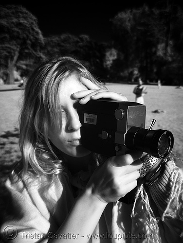 kinoflex super-8 film camera - daylight infrared photo (golden gate park, san francisco), camera, golden gate park, kinoflex, movie, near infrared, nicole, super-8, woman