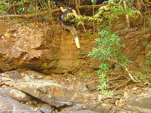 ko chang island - creek upstream from the waterfall - thailand, climbing, creek, hiking, ko chang, rock, woman