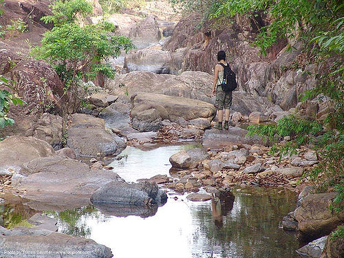 ko chang island - creek upstream from the waterfall - thailand, boulders, creek, hiking, ko chang, river, rocks, stream, woman