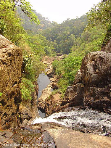 ko chang island - waterfall - view from the top - thailand, creek, falls, forest, jungle, ko chang, landscape, pool, river, rocks, stream, trees, waterfall