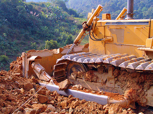 komatsu d50p bulldozer in action - vietnam, at work, cao bằng, groundwork, komatsu bulldozer, komatsu d50p, plow, road construction, roadworks, working