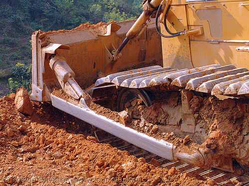 komatsu d50p bulldozer in action - vietnam, at work, cao bằng, groundwork, komatsu bulldozer, komatsu d50p, plow, road construction, roadworks, working