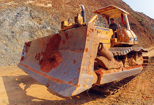 komatsu d50p bulldozer - vietnam, at work, cao bằng, fisheye, groundwork, komatsu bulldozer, komatsu d50p, plow, road construction, roadworks, working