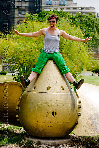 krista on a giant ship propeller (buenos aires), argentina, buenos aires, krista, large boat propeller, large ship propeller, marine, monument, puerto madero, woman