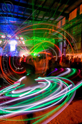 laser show in underground warehouse party - sand by the ton rave party (oakland), laser lightshow, laser show, lasers, led hulas, party, raver, sand by the ton