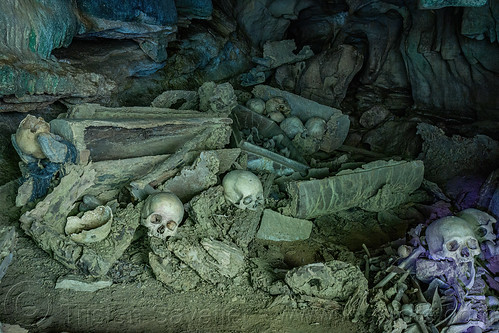 latea burial cave - human bones and skulls - ancient wooden coffins, burial site, cemetery, coffins, graveyard, gua latea, human bones, human skulls, latea burial caves, latea cave, skeletons