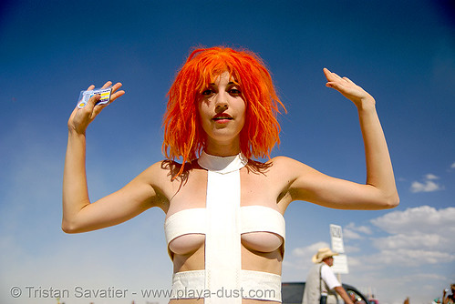 leeloo dallas "multipass!" from the 5th element - burning man 2007, burning man, costume, hair color, orange hair, the fifth element, woman
