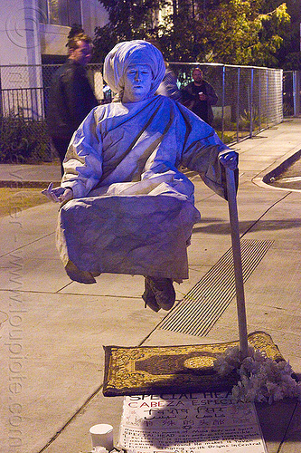 levitation act by special head (san francisco), cane, illusion, illusionist, levitating, levitation, man, meditating, meditation, mind power, street performer, yoga