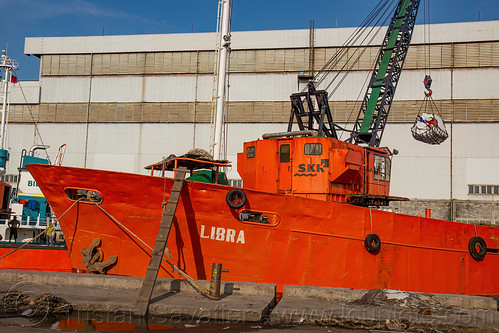 libra - general cargo ship - and its skk ship crane, boat, cargo ship, dock, harbor, harbour, merchant ship, ship crane, surabaya