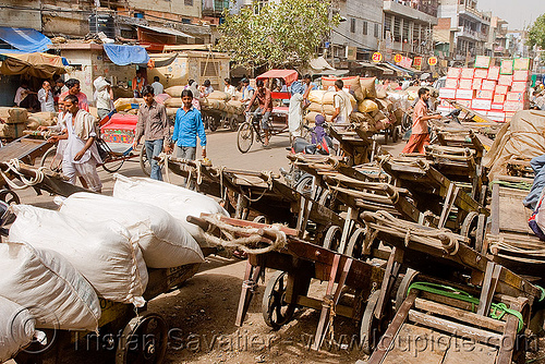 load bearers - delhi (india), load bearers, men, wallahs, wooden carts