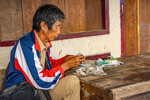 lottery ticket seller counting money, banknotes, bolu market, man, money, pasar bolu, rantepao, tana toraja