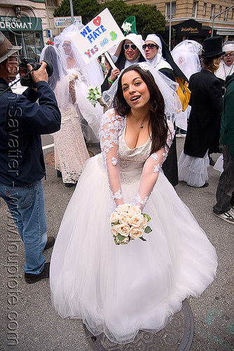 lovely bride with bouquet - diana furka - brides of march (san francisco), bridal bouquet, bride, brides of march, flowers, wedding dress, white roses, woman