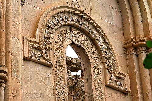 low relief carvings around window - işhan monastery - georgian church ruin (turkey country), byzantine architecture, decoration, floral, geometric, georgian church ruins, ishan church, ishan monastery, işhan, low-relief, motives, orthodox christian, window