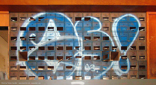 mail-boxes - graffiti - abandoned hospital (presidio, san francisco), abandoned building, abandoned hospital, graffiti, presidio hospital, presidio landmark apartments, qs, trespassing