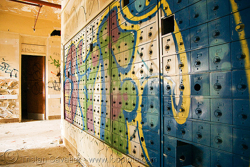 mailboxes - abandoned hospital (presidio, san francisco), abandoned building, abandoned hospital, graffiti, presidio hospital, presidio landmark apartments, trespassing