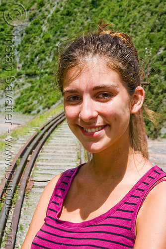 maïlys on the rio toro viaduc (argentina), argentina, maïlys, noroeste argentino, railroad tracks, railway tracks, tren a las nubes, woman