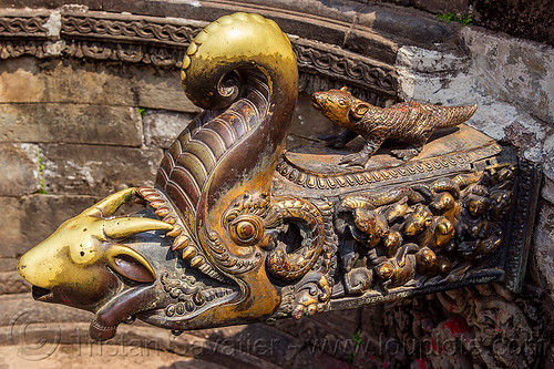 makara fountain - naga pokhari water tank - bhaktapur (nepal), bhaktapur, brass, durbar square, elephant, fountain, goat head, hinduism, makara, naga pokhari