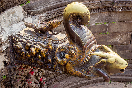 makara fountain - naga pokhari water tank - bhaktapur (nepal), bhaktapur, brass, durbar square, elephant, fountain, goat head, hinduism, makara, naga pokhari