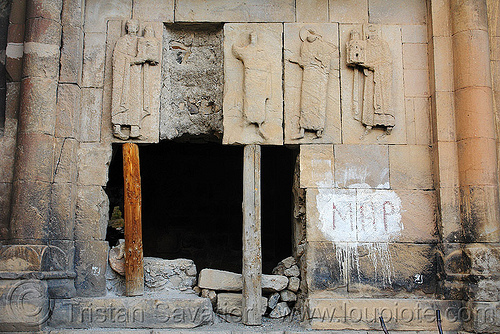 makeshift support beams - oshki monastery - georgian churches ruins (turkey country), beams, byzantine, georgian church ruins, low-relief, makeshift, orthodox christian, oshki monastery, support, wood, öşk, öşkvank