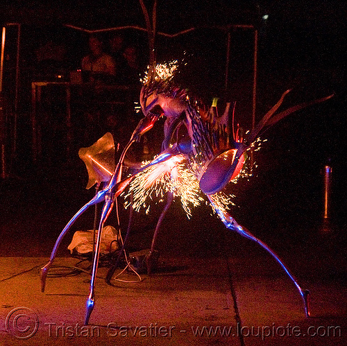 male twin by orion fredericks, fire, ghostship 2008, halloween, male twin, orion fredericks, sculpture, sparks