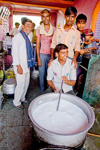 man steering milk pot - sanawad (india), cooking, india, kitchen, men, sanawad, steering, stiring