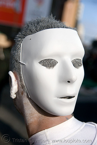 man wearing a white mask - how weird street fair (san francisco), man, white mask