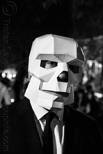 man with 3d paper skull mask - dia de los muertos, 3d skull, day of the dead, dia de los muertos, halloween, man, night, paper mask, paper skull, skull mask