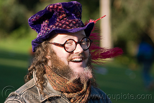 man with hippie hat - peter doty (san francisco), beard, hippie, man, peter doty, purple hat