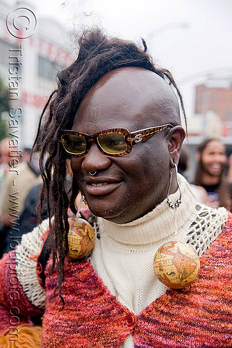 man with mohawk dreadlocks - up your alley fair (san francisco), african american man, black man, dreadlocks, earrings, miss jupiter