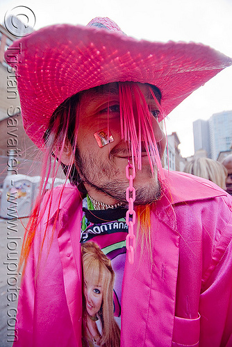 man with pink costume - hat - rashy (san francisco), costume, man, pink, rashy, straw hat