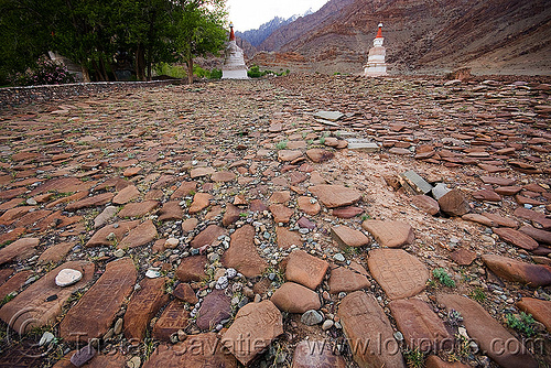 mani stones - hemis gompa (monastery) - leh valley - ladakh (india), carved, hemis gompa, ladakh, mani stones, mani wall, prayer stone wall, prayer stones, tibetan monastery