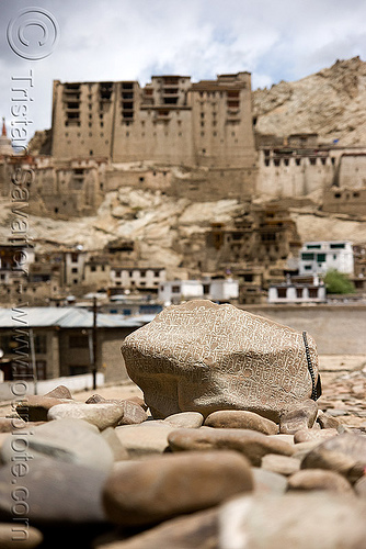 mani stones - leh - ladakh (india), carved, india, ladakh, leh, mani stones, mani wall, prayer stone wall, prayer stones, tibetan, लेह