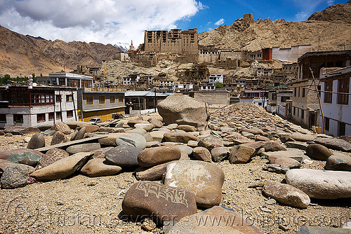 mani stones - leh - ladakh (india), carved, ladakh, leh, mani stones, mani wall, prayer stone wall, prayer stones, tibetan, लेह