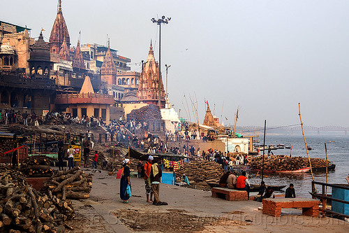 manikarnika burning ghat - varanasi (india), burning ghat, cremation ghat, funeral pyres, ganga, ganges river, ghats, hindu, hinduism, manikarnika gaht, varanasi, wood