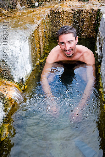manuel in hot spring pool - panamik - nubra valley - ladakh (india), bath, hot springs, ladakh, man, manuel, nubra valley, panamik, pool
