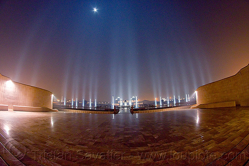 marble esplanade and columns under the full moon - ambedkar memorial, architecture, dr bhimrao ambedkar memorial park, fisheye, full moon, india, lucknow, monument, night