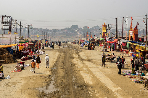 market street - kumbh mela 2013 (india), ashrams, crowd, hindu pilgrimage, hinduism, kumbh mela, merchants, shops, street vendors, walking