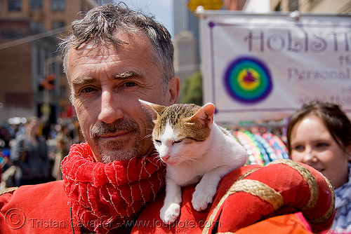 me and a cat - how weird street faire (san francisco), cat, costume, man, red, self portrait, selfie, sleepy