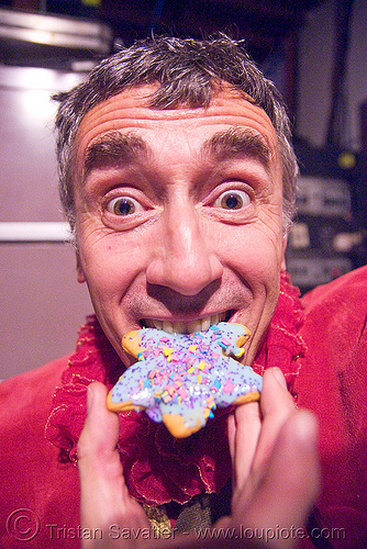 me, eating a christmas cookie, cell space, christmas cookie, man, red, self portrait, selfie, star