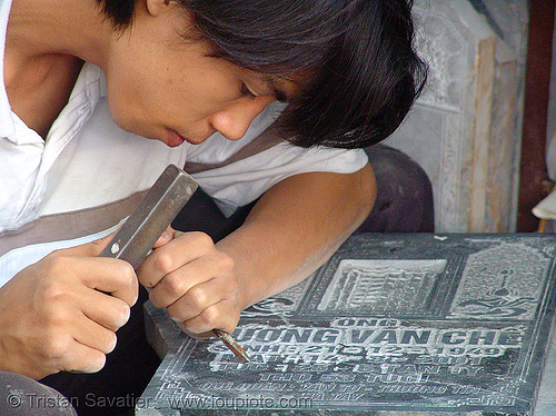 memorial stone engraving, child labor, engraver, etched, hanoi, kid, stone chisel, stone engraving, stone etching, uong van che, ương văn chế